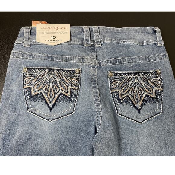 NWT Copper Flash Women's Cowgirl Boho Western Curvy Bootcut Beaded Jeans 10 - Picture 7 of 11